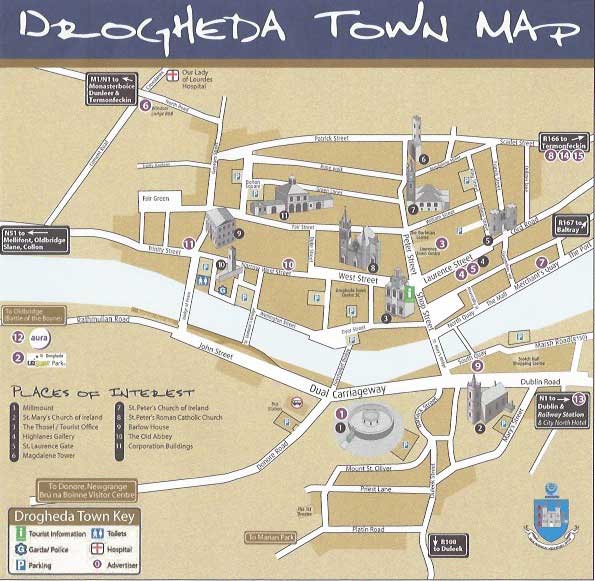 Street Map of Drogheda with route to Beaulieu House